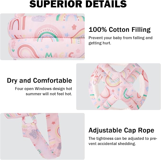 Baby Head Protector for Crawling Walking, Baby Helmet Adjustable No Bumps and Soft Cushion, Infant Safety Cap for Kid Learning to Walk