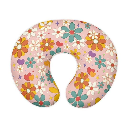 Hippie Flower Nursing Pillow Cover for Breastfeeding – Soft, Comfortable & Washable, Pink Cow Print Design, Ideal for New Moms