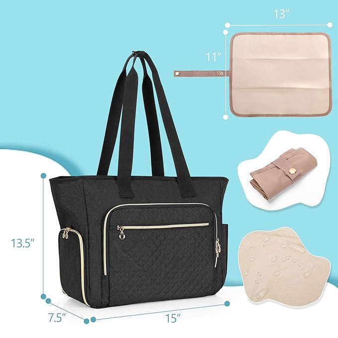 LUXJA Breast Pump Bag Compatible with Spectra S1 and S2 (with a Breastmilk Cooler Bag, a Small Carrying Case and a Waterproof Mat), Pumping Bag for Breast Pump and Extra Parts, Black