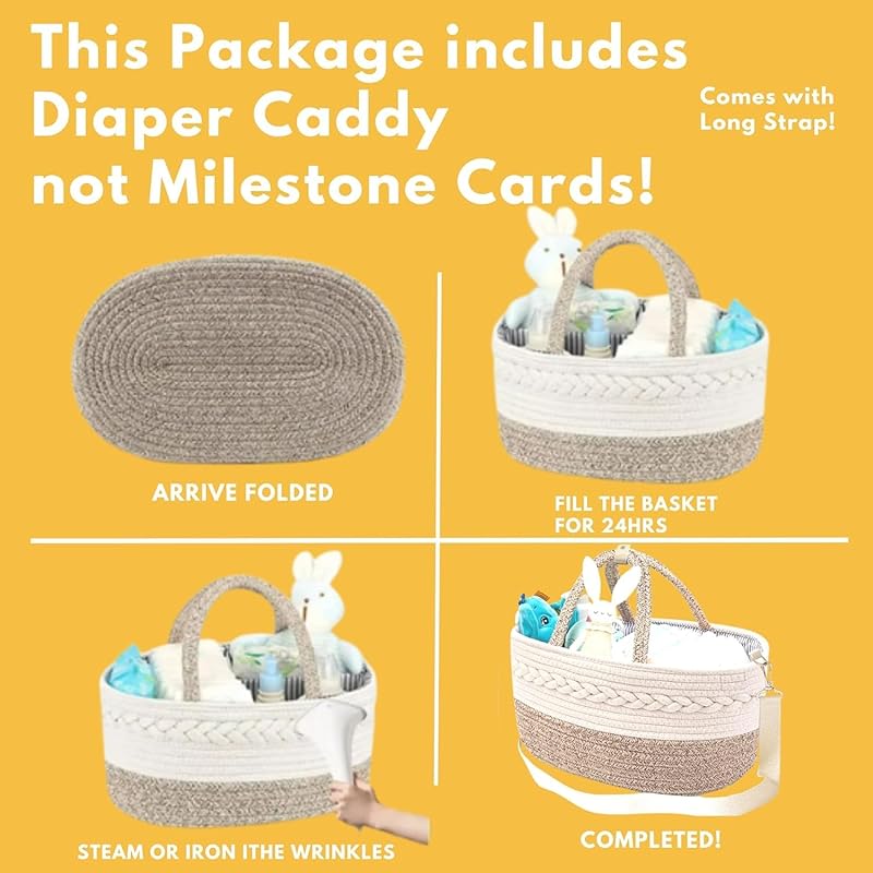 Baby Changing Basket Set with Diaper Caddy Organizer Macrame Boho Moses Basket for Babies, Handmade 100% Cotton Rope, Woven Portable Nursery Decor Waterproof Pad & Floral Pad