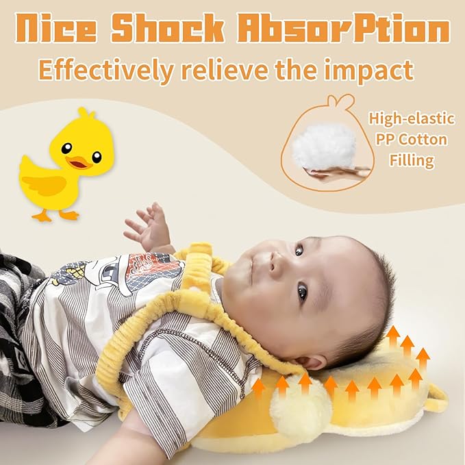 Baby Head Protector Backpack Cushion Wear - Adjustable Baby Toddler Fall Back Head Protector for Crawling Walking Cute Yellow Duck