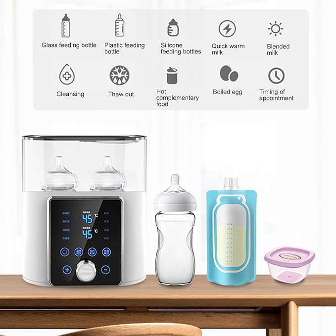 2 in 1 Baby Bottle Warmer Sterilizer for 2 Bottles, 100V Constant Temperature Heat Preservation Fast Baby Bottle Warmer Deep Cleansing Milk Bottle Warmer for Breastmilk Formula