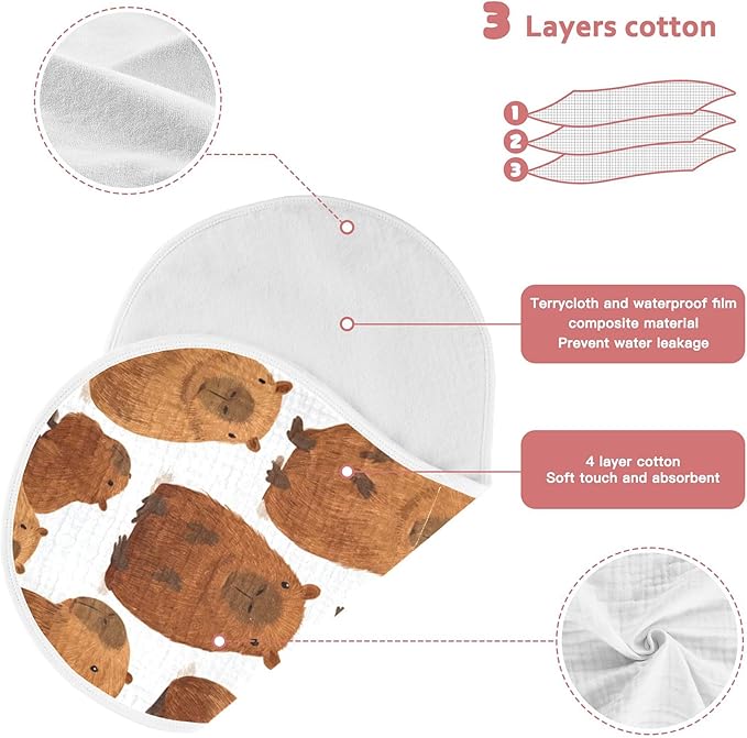 Cute Capybara Burp Cloths Baby Boys Girls Absorbent Soft Cotton Burping Cloths Rags, 2 Pack