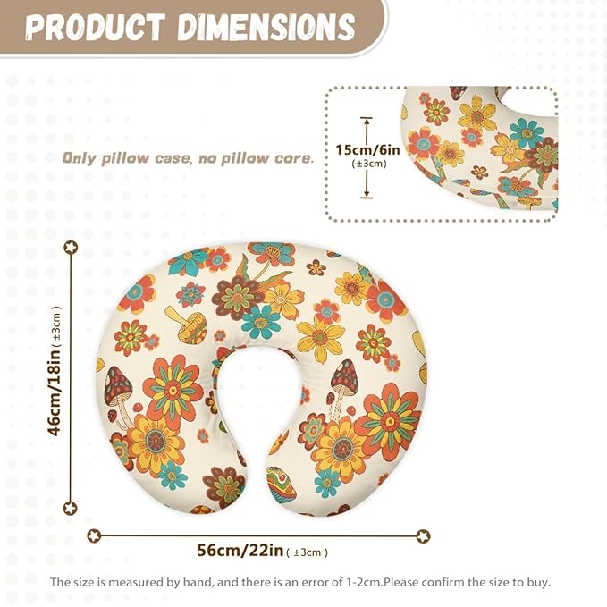 Hippie Flower Nursing Pillow Cover,Ultra-Soft Stretchy Removable Slipcover for Breastfeeding Pillows for Baby Boys Girls