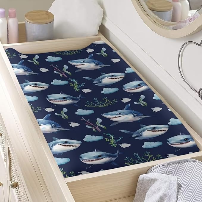 White Shark Changing Pad Cover for Baby Girls Boys Change Table Covers Diaper Changing Cute Mat Sheets Cover Soft Breathable