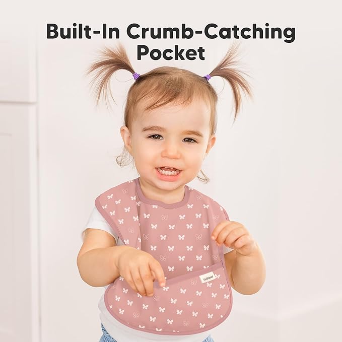 KeaBabies 3-Pack Waterproof Baby Bibs for Eating - Lightweight Toddler Feeding Bibs with Large Food Catcher, Mess Proof, Food-Grade Baby Eating Essentials, Easy to Put On & Clean (Butterflies)