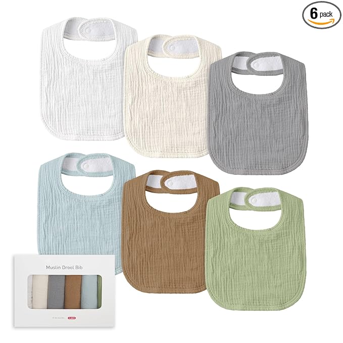 Muslin Baby Drool Bibs for Unisex Boys Girls, 6 Pack Soft Cotton Baby Bib for Teething Drooling, Essentials Shower Gift (6, Brown)