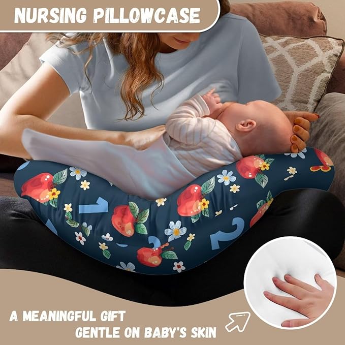 Apples Number Breastfeeding Pillow Cover Nursing Cover for Newborn Girls Boys Super Soft and Comfortable Slipcover Gift, 2 Packs