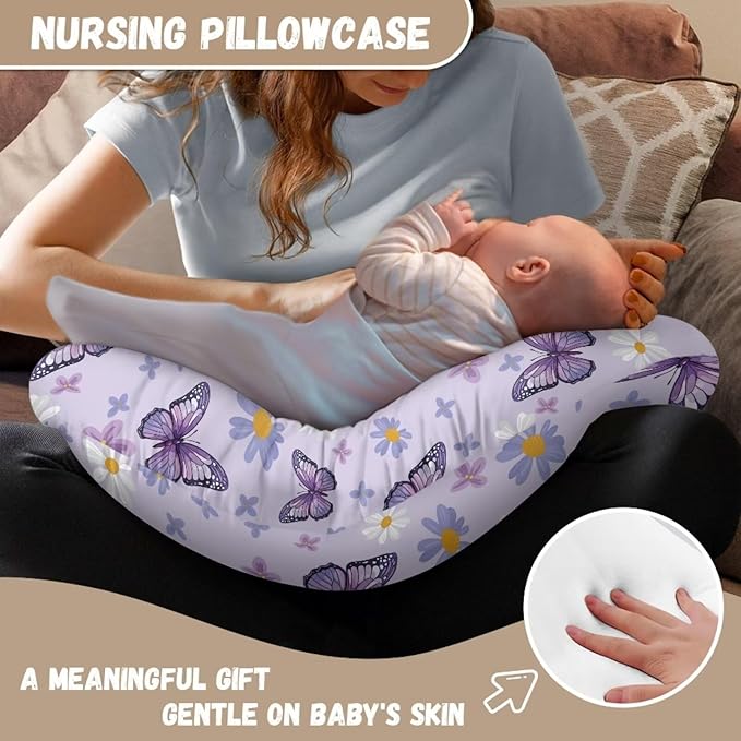Butterfly Daisy Printed Nursing Pillow Cover for Infant, Soft Breathable Nursery Bottle Breast Feeding Pillow Slipcover for Breastfeeding Moms, Fits 22in*18in Pillow