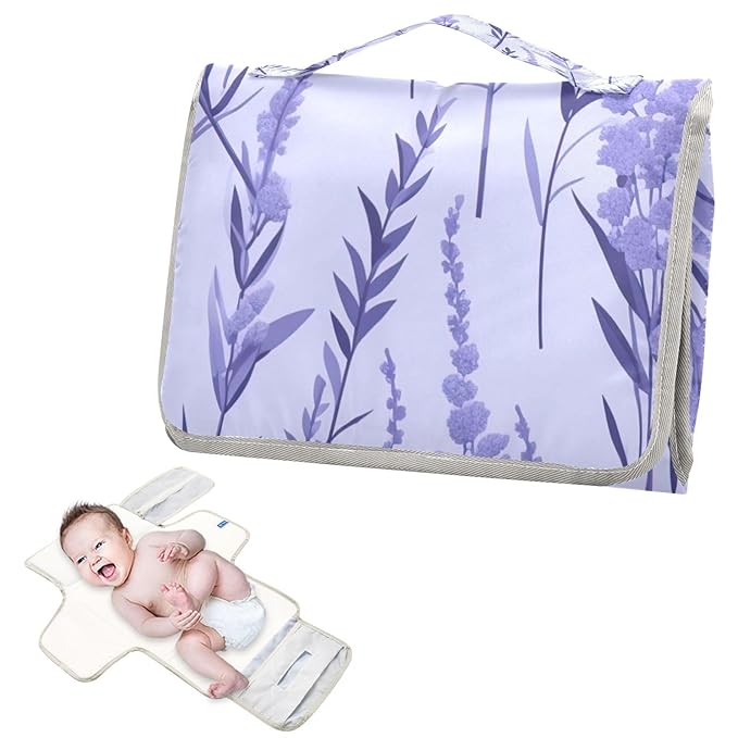 Lavender Portable Diaper Changing Pad,Waterproof Lightweight & Foldable Travel Changing Pad with Built-in Pillow for Newborn Shower Gifts