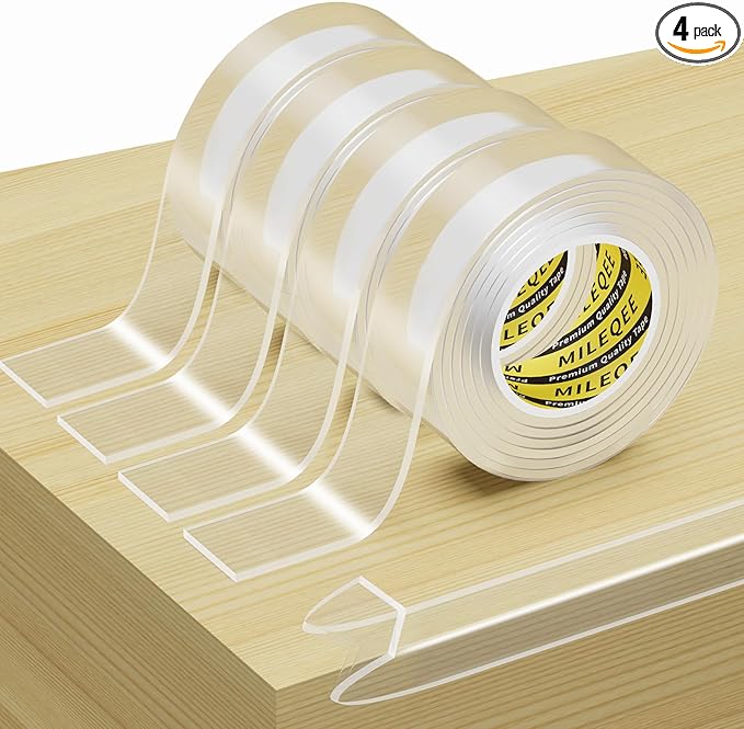 4Pack Clear Edge Protector Strip, 0.8in x 3.28FT(13.12FT Total), Sharp Edge Wrap Cover Tape, Self Adhesive Protective Bumper Guards for Cabinet Door Desk Glass Table Furniture, Kitchen Countertop