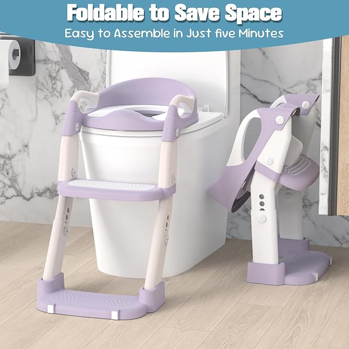 Potty Training Seat, Toddler Potty Training Toilet with Step Stool Ladder for Kids Boys Girls, 3 in 1 Foldable Toilet Seat Potty Chair with Urinals, Splash Guard, Handles, Anti-Slip Pad,Green