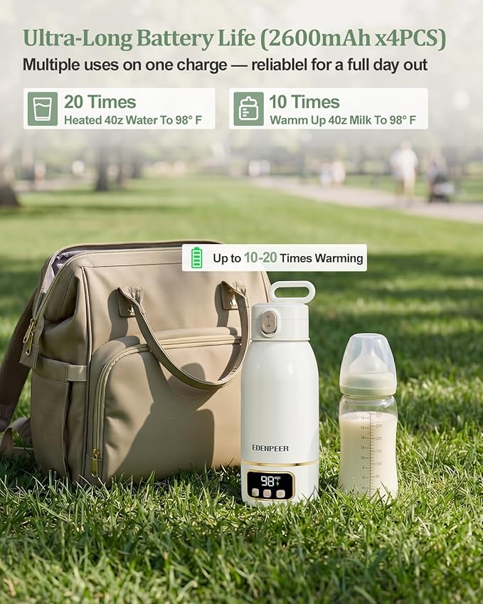Portable Bottle Warmer for Travel, Fast Baby Bottle Warmer Portable with Precise Temperature Control, 17 OZ Milk Warmer, Leak-Proof Cordless Breastmilk Warmer, Fits Most Baby Bottles for On the Go