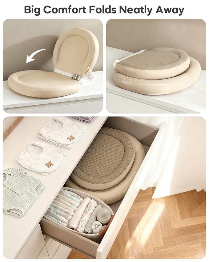 Mamatepe Peanut Baby Changing Pad, Foldable Travel On-the-Go with Non-Slip Base & Safety Belt, Wipeable PU Cushion for Dresser & Changing Table 30"x18", Yellow