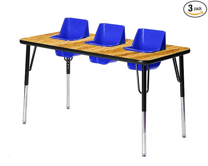 3-Seat Feeding Table (Oak Top, Blue Seats, Black T-Mold)