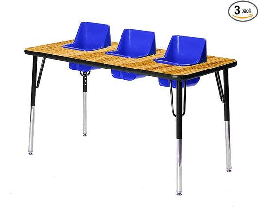 3-Seat Feeding Table (Oak Top, Blue Seats, Black T-Mold)