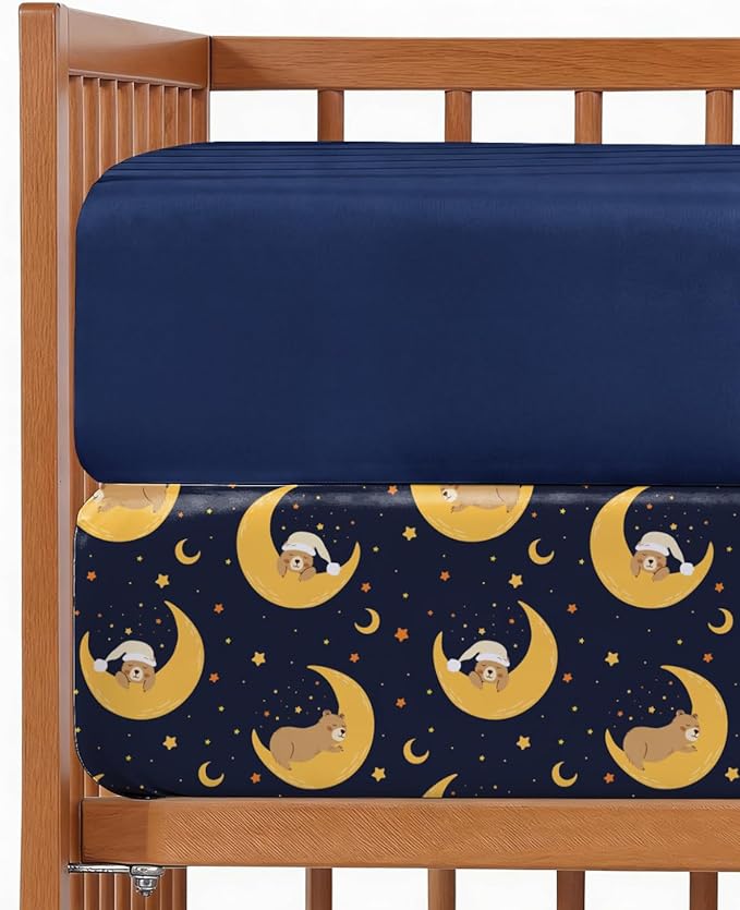 Baby Crib Sheets for Boys & Girls - Pack of 2 Fitted Microfiber Crib Sheets for Standard Crib & Toddler Mattress - Soft, Breathable & Wrinkle Free - Machine Washable, Oeko Tex - 52x28x8in - Moon Bear
