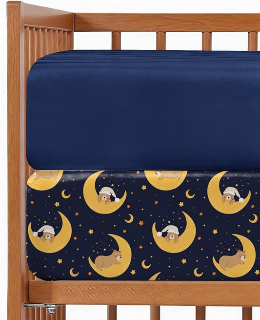 2-Pack Mini Crib Sheets Fitted - Pack N Play Sheets for Pack and Play Mattress - Stretchy Soft Microfiber Playard Bedding - Mini Toddler Bed Cover for Boys & Girls - Oeko-Tex - 38 x 24in, Moon Bear