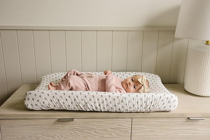Mebie Baby Changing Pad Cover, Cream Berry, 100% Muslin Cotton Changing Table Pad Cover for Baby Boy and Girl, Designer Nursery Decor Covers, Diaper Changing Pad Cover for Changing Station