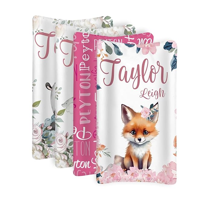 Custom Changing Pad Cover Set - Jersey Knit Comfy CozyUltra Soft Unisex Diaper Changing Table Covers with Personalized Name for Baby Boys Girls - Waterproof Ultra Soft 4 Pcs Set Style17