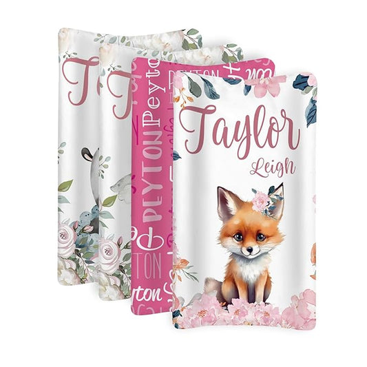 Custom Changing Pad Cover Set - Jersey Knit Comfy CozyUltra Soft Unisex Diaper Changing Table Covers with Personalized Name for Baby Boys Girls - Waterproof Ultra Soft 4 Pcs Set Style17