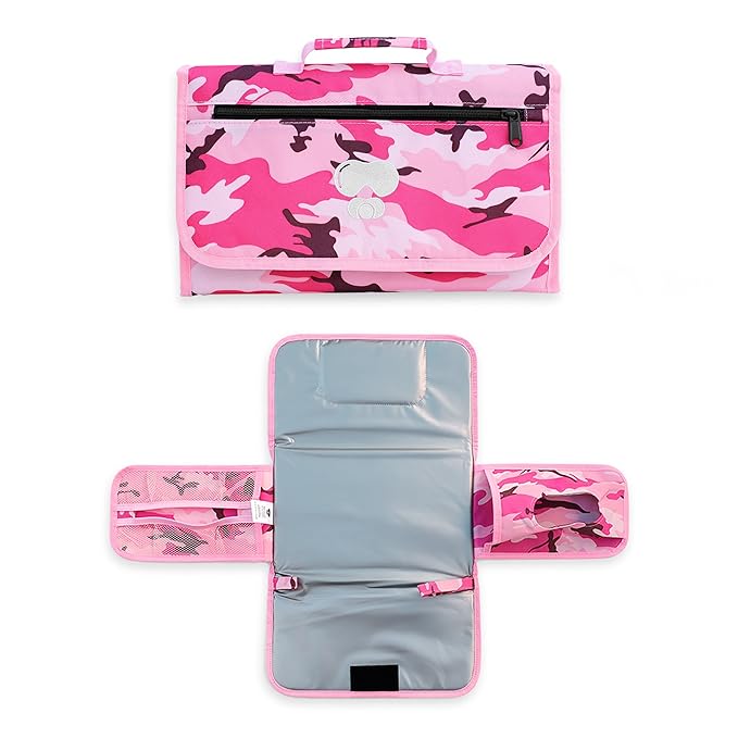 Pink Baby Camo Portable Diaper Changing Pad Waterproof Foldable Travel Mat with Pockets Soft Oxford Fabric Lightweight Compact Changing for Parents Multiple Pockets for Storage