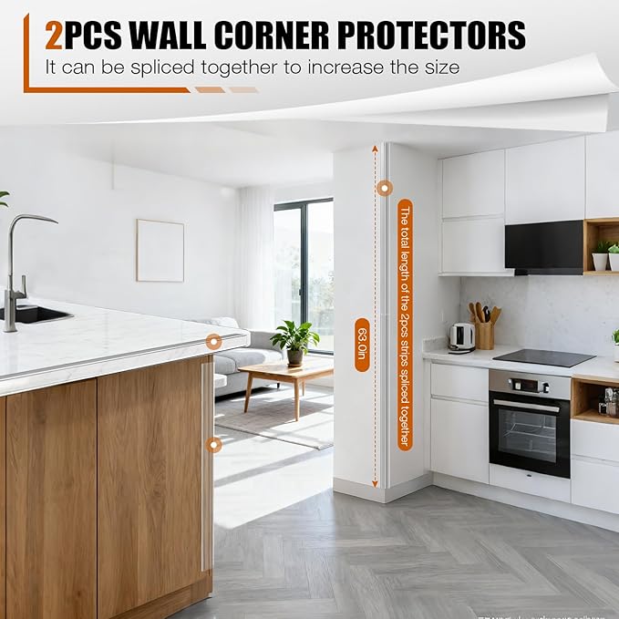 Magicheap 2 Pack Wall Corner Protector 31.5'', Self Adhesive Corner Protectors for Walls, Easy to Install Edge Guard Strip for Furniture Cabinet Shelf Drywall Baseboard Desk, 31.5in x 1.18in, Clear