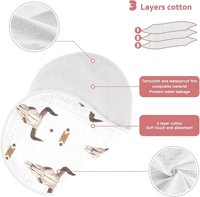 Western Bull Skull Burp Cloths Baby Boys Girls Absorbent Soft Cotton Burping Cloths Rags 1 Pack
