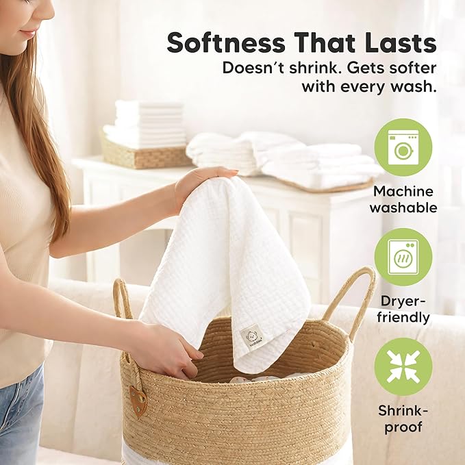 KeaBabies Organic Muslin Burp Cloths Baby Boy, Girl – 5-Pack 100% Cotton Muslin Burping Cloths for Babies, Newborn, 21x10 Large & Absorbent Spit Up Rags, Baby Washcloth, Infant Towels (Soft White)