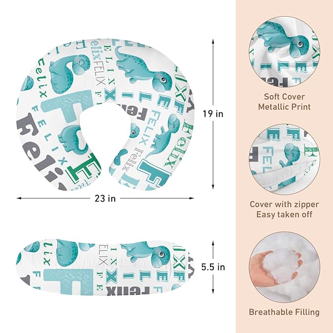 Dyoart Baby Nursing Pillow Cover,Personalized Name Soft Nursing Covers,Breastfeeding Pillow Slipcover for Bottle Feeding,Custom Gifts for Infant,Dinosaur(one Size)