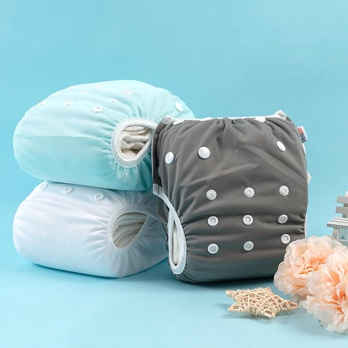 ALVABABY Baby Swim Diapers 3pcs One Size Reuseable Washable & Adjustable for Swimming Lesson & Blue Gray White 3SWY18