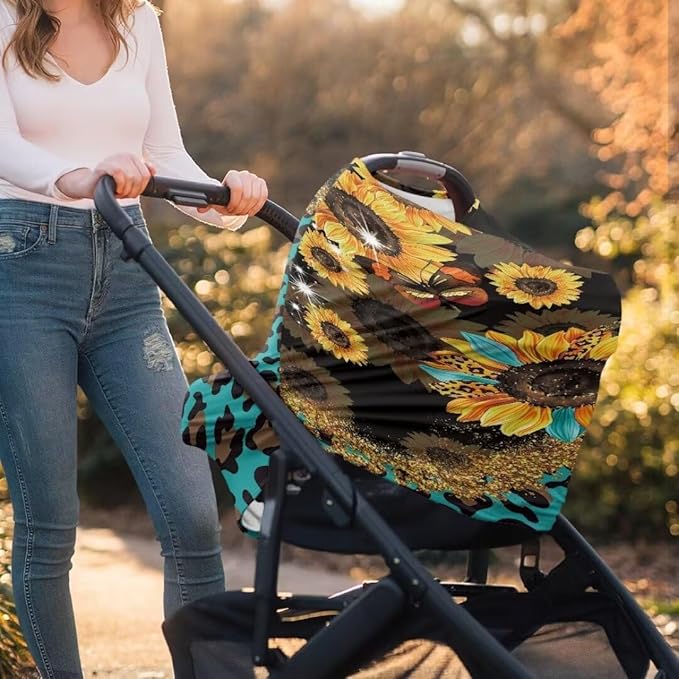 Coldinair Leopard Print Multifunctional Nursing Cover Multi Use Cover for Baby Car Seat Canopy Sunflower Shopping Cart Cover,Stroller Cover