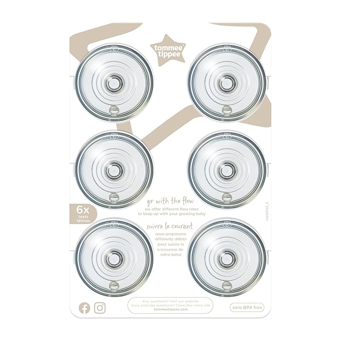 Tommee Tippee Natural Start Baby Bottle Nipples, Breast-Like for A Natural Latch, Anti-Colic Valve, Soft Silicone, Fast Flow, 6+ Months, Pack of 6