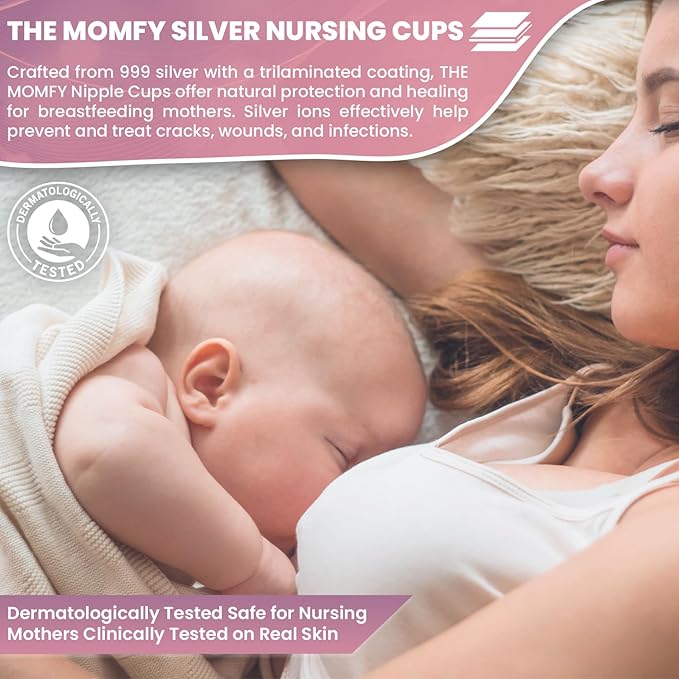 Silver Nursing Nipple Shields - Trilaminated Protective Nursing Cups for Breastfeeding, Nickel Free | Free Storage Pouch - Regular