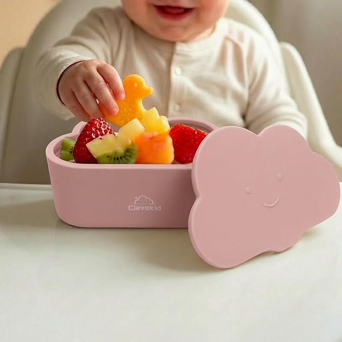Silicone Snack & Fruits Container – Leakproof Durable and BPA-Free | for Daycare, Preschool, School, and Family Outings – Cloud design 150ML OZ (Pink candy)