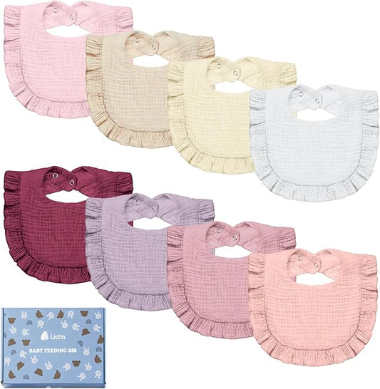 Lictin 8-Pack Muslin Baby Bibs - Bandana Drooling and Teething Bibs, Unisex Cotton