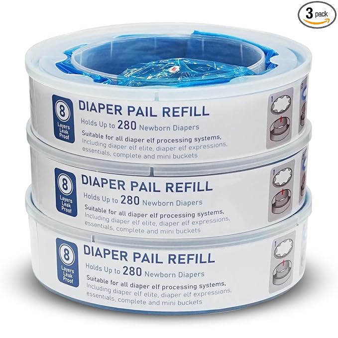 kimitimii Diaper Pail Refills Bag - Multi-Layer Odor Lock Bags Compatible with Playtex Diaper Genie, Holds Up to 280 Newborn Diapers Per Pack (840 Count - 3 Packs)