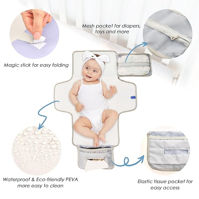 Portable Diaper Changing Pad Travel Baby Changing Mat Waterproof Diaper Changing Mat Foldable Lightweight Baby Changer with Built-in Pillow Purple