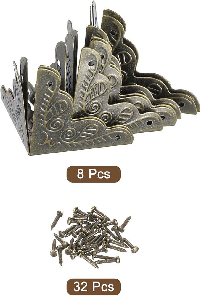 uxcell 8 Pcs Metal Box Corner Protectors 1"x1" Corner Protectors Decorative with Mounting Screws for Storage Box Cabinets Wooden Chest, Bronze
