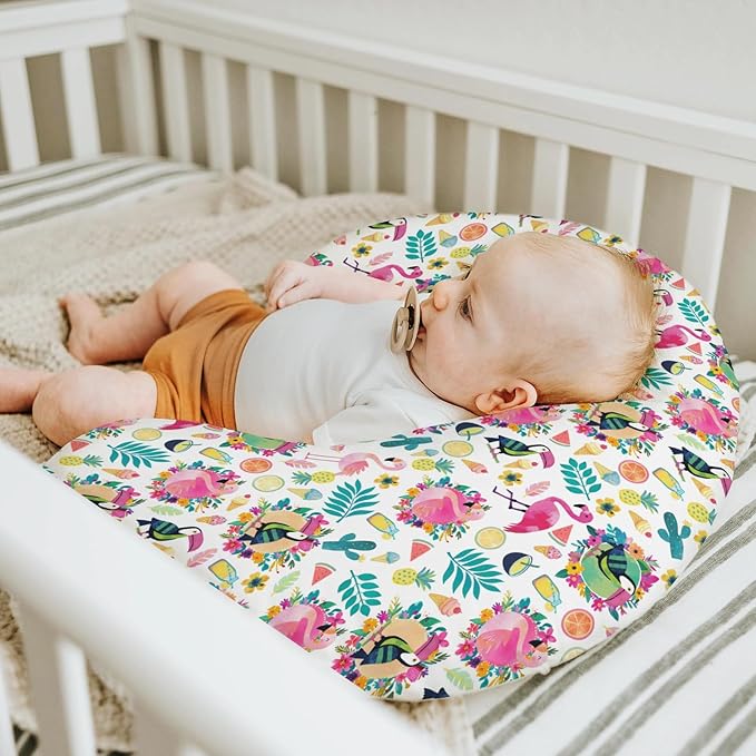 Pink Flamingo Toucan Tropical Fruits Baby Nursing Pillow Covers for Boy Girl Colorful Summer Birds Leaves Nursing Slipcovers for Breastfeeding Pillows Hawaiian Soft Stretchy Cover for Newborn Infant