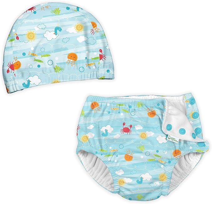 Green Sprouts Baby-Girls Snap Reusable Absorbent Swim Diaper + Swim Cap Set