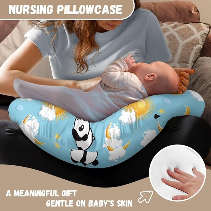 Cute Panda Nursing Pillowcase for Breastfeeding, Bottle Feeding and Bonding for Baby Boys Girls, Comfortable Nursing Pillow Cover Fits Snug on Infant Easy to Clean
