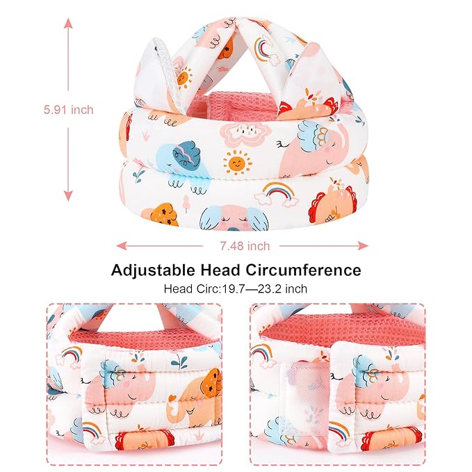 Accmor Baby Head Protector for Crawling Walking, Cute Baby Helmet Adjustable No Bumps Infant Safety Cap, Breathable Protective Kid Headguard Soft Cushion Anti-Collision Helmets for 6m-24m (Elephant)