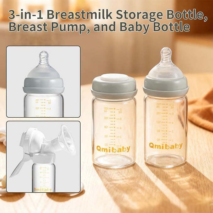 Glass Breastmilk Storage Bottles 180ml 6oz BPA-Free Leak-Proof Natural Baby Bottle Wide Neck with Screw Ring Sealing Disk for Breastfeeding Grey 4 Packs