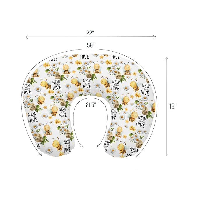 Baby Girls Nursing Pillow Cover Honey Bumble Bee Floral, New to Hive Daisy Flower Breastfeeding Pillowcase, Bottle Feeding Pillow Slipcover Shower Gift Cover Only