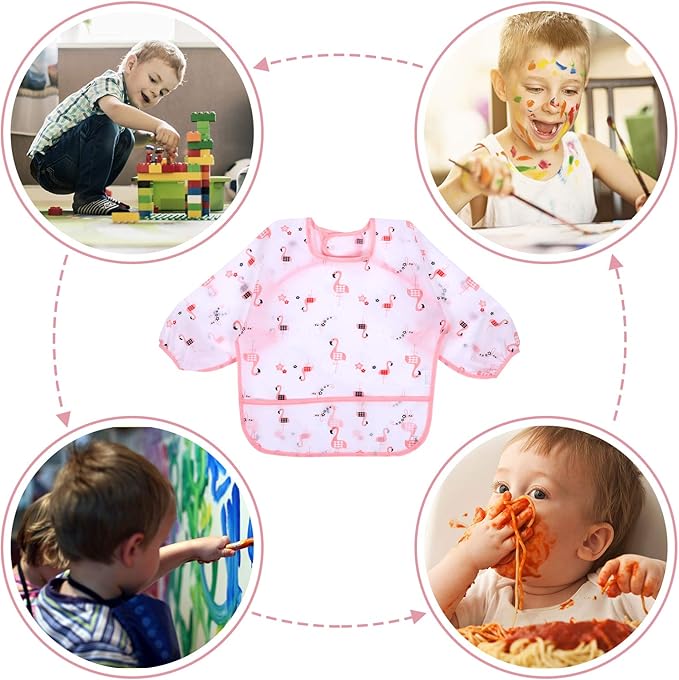 Accmor 3 Pack Long Sleeve Bibs, Baby Smock Waterproof Sleeved Bib Smock for Baby Toddler 6-36 Months