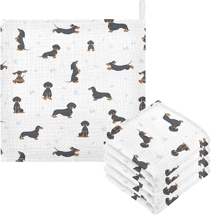 vvfelixl Baby Cotton Washcloths Black Dachshund Infants Bath Towel for Unisex Face Towels for Newborn, Natural Baby Wipes Delicate Skin, 11.8 X 11.8 inch, one sizex5