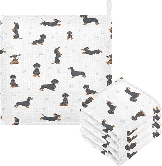 vvfelixl Baby Cotton Washcloths Black Dachshund Infants Bath Towel for Unisex Face Towels for Newborn, Natural Baby Wipes Delicate Skin, 11.8 X 11.8 inch, one sizex5