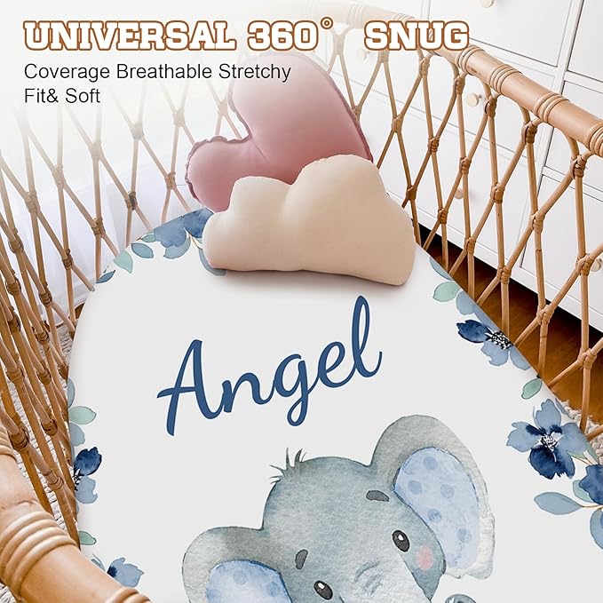 Personalized Baby Changing Pad Cover with Name - 2 Piece Lovely Blue Elephnat Baby Pee Pad Cover for Diaper Changing Table, Portable Custom Gifts for Infant Baby