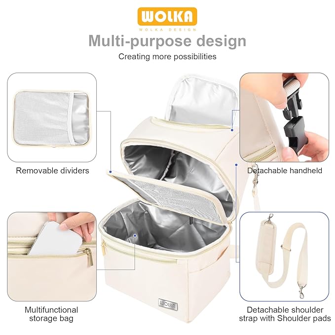 Wolka Breast Milk Cooler Travel Bag - Baby Bottle Cooler Bag for Nursing Moms Daycare with Double Compartments - Fits 6 Baby Bottles Up to 9 Ounce